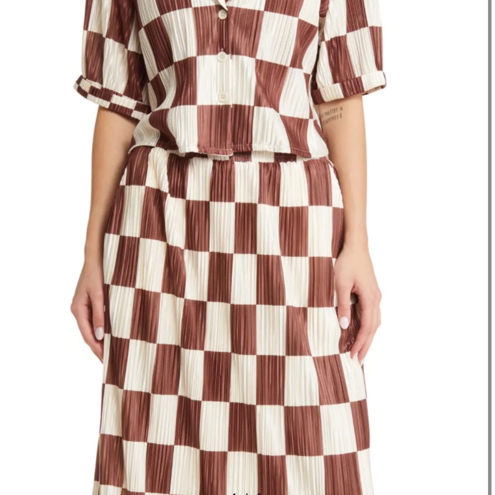 Brown and White Checkered Top only
